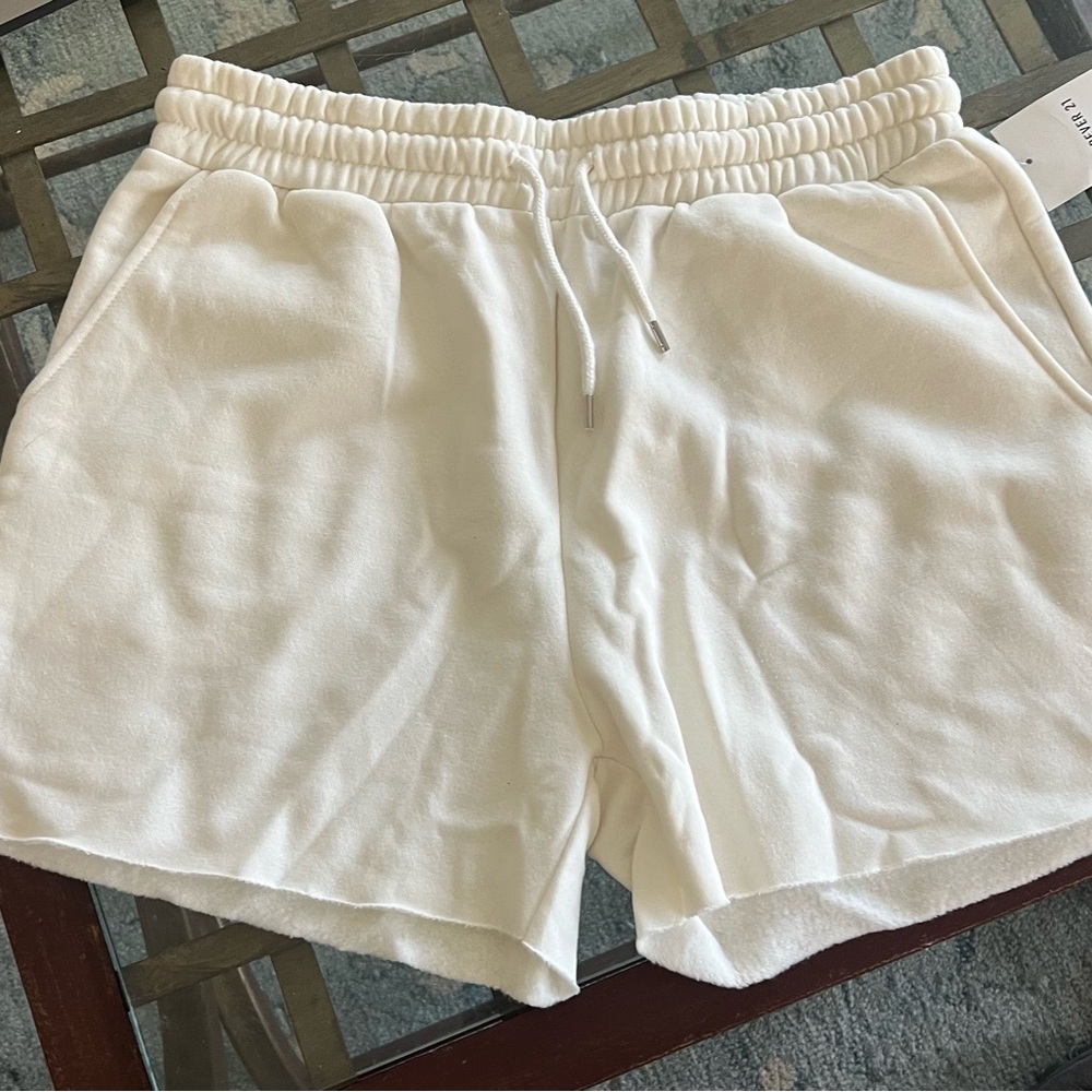 Forever 21 White Athletic Shorts Relaxed Fit